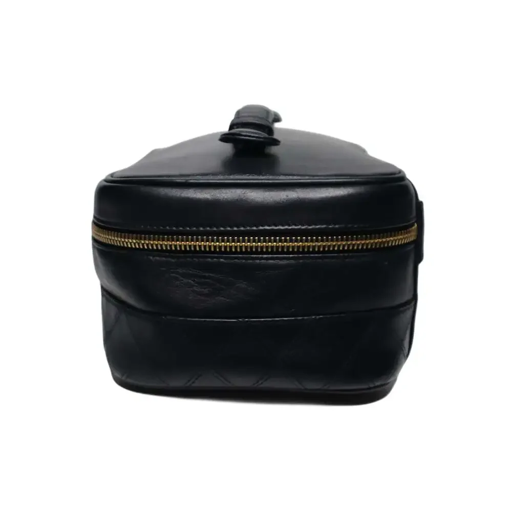 Chanel Leather Top Handle Quilted Detail Vanity Bag Authentic